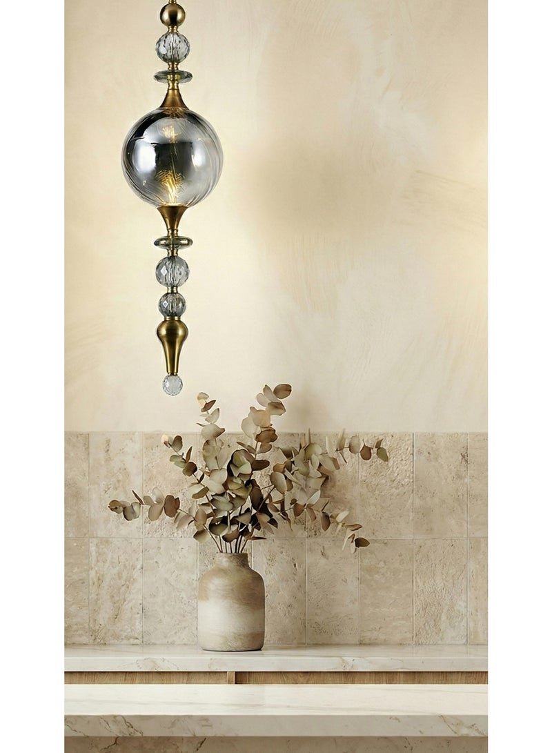 SPOLUX Modern Lighting, Single pendent, Light, Vintage glass Chrome pendent, Chrome Color, 15x60x150 cm, Suitable for bedroom, living room, kitchen, coffee shop, Adjustable height - Image 4